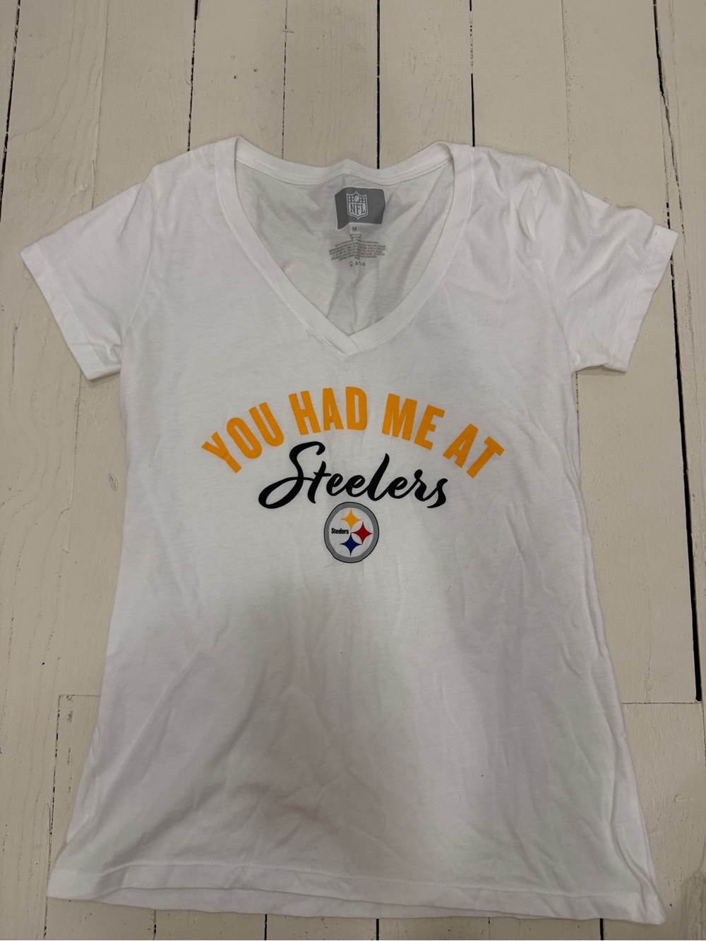 NFL White V-Neck 'You Had Me At Steelers' Women's Tee